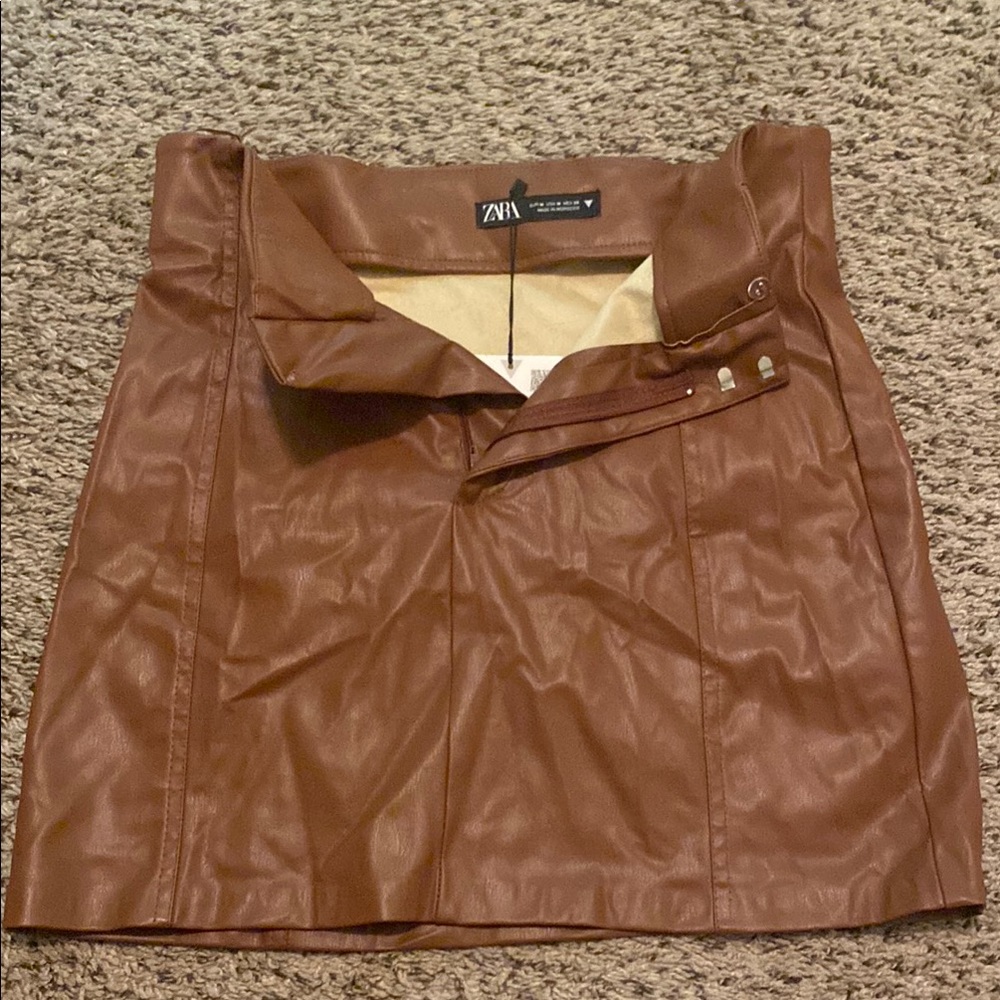 Zara Brown Leather Skirt